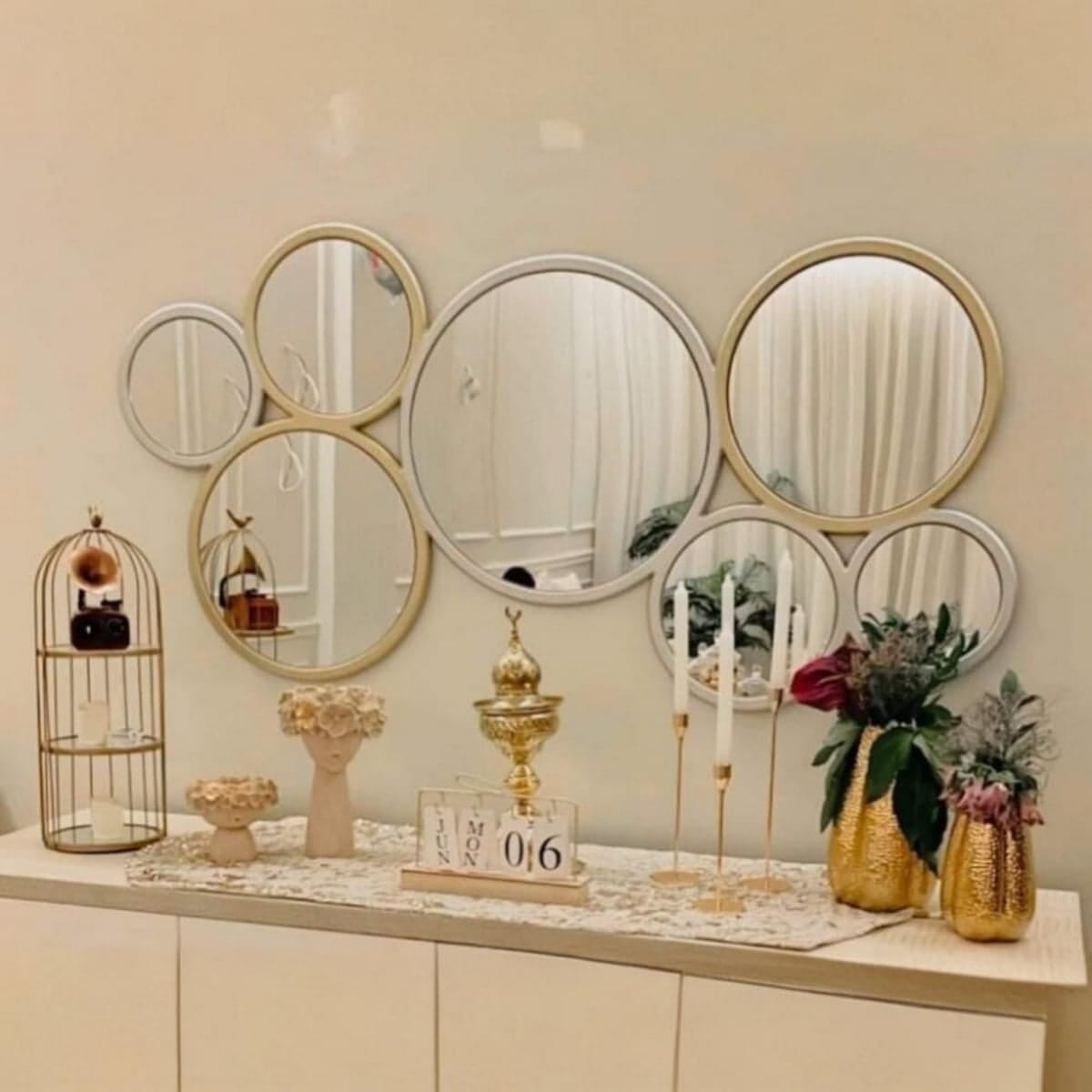مرايا زجاج و خشب ام دي اف فضي و ذهبي - 70×160×2 سم