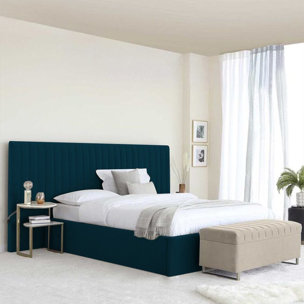 Super King size MDF and velvet bed 200x180x120 cm - Navy blue