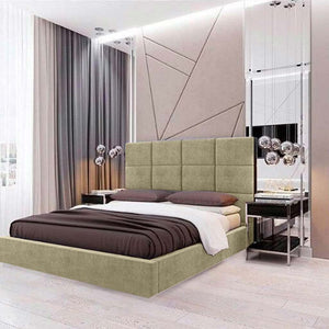 سرير خشب ام دي اف و قماش قطيفة