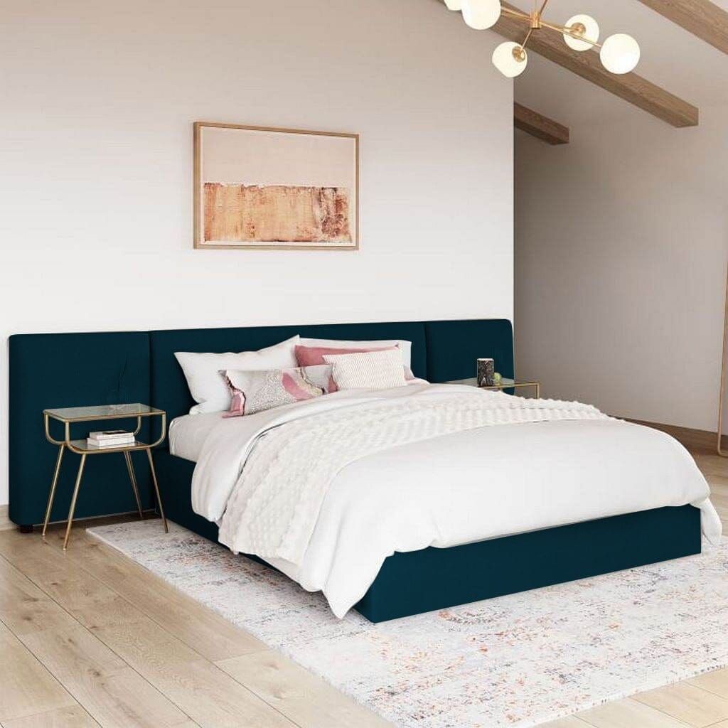 King size MDF bed 160x195x120 cm - Navy blue