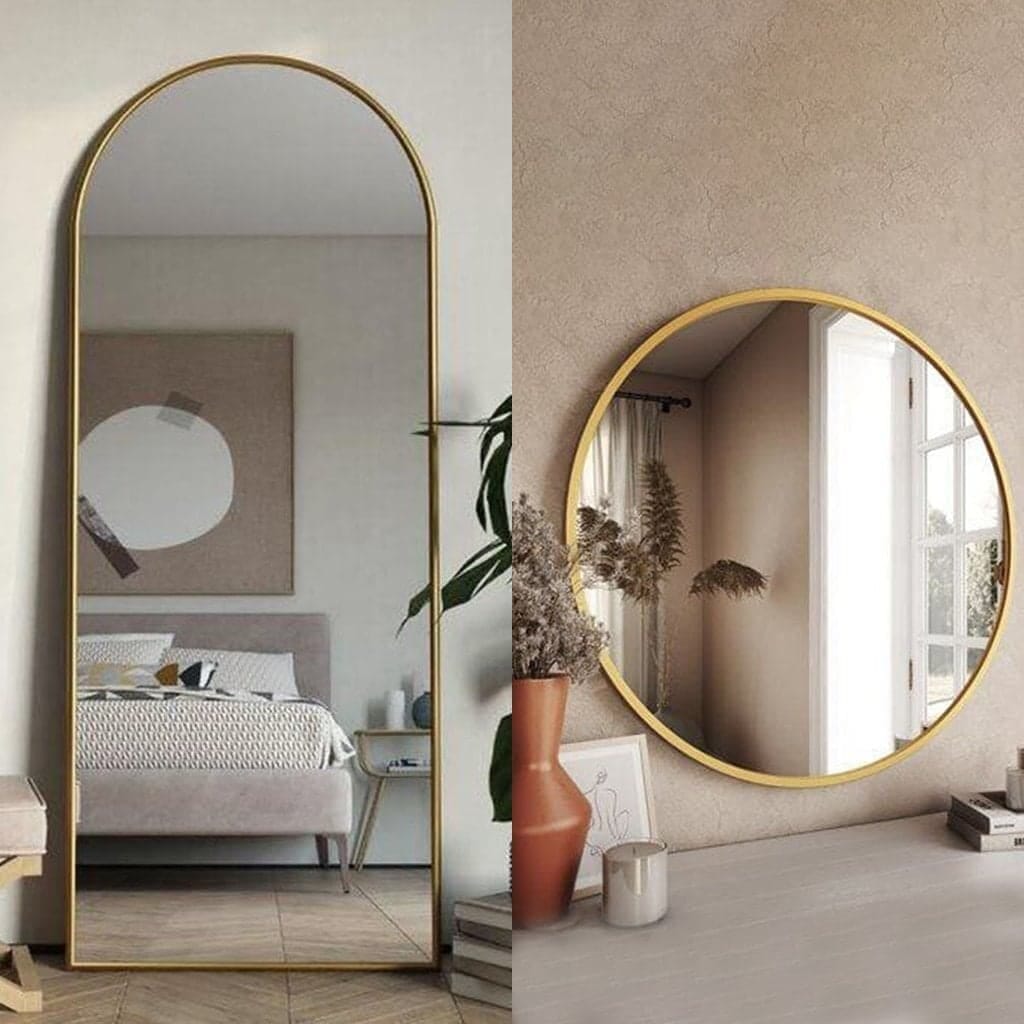 طقم خشب MDF مرايا أم دى اف ذهبي - 2 قطع