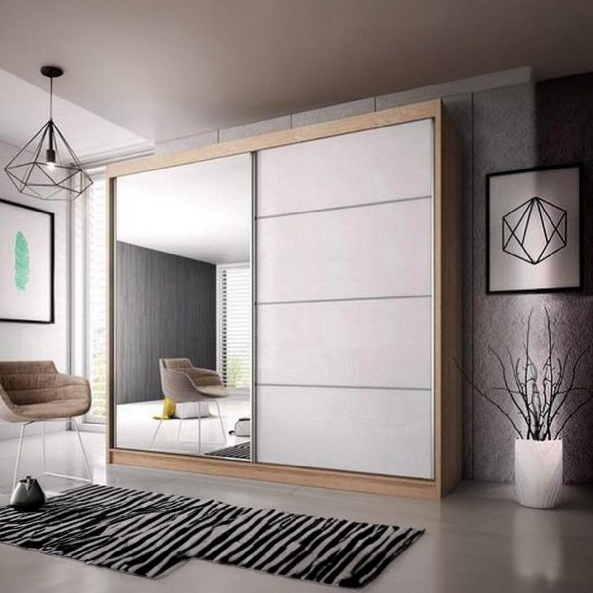 دولاب ام دي اف 2 باب بيج - 220×180×50 سم
