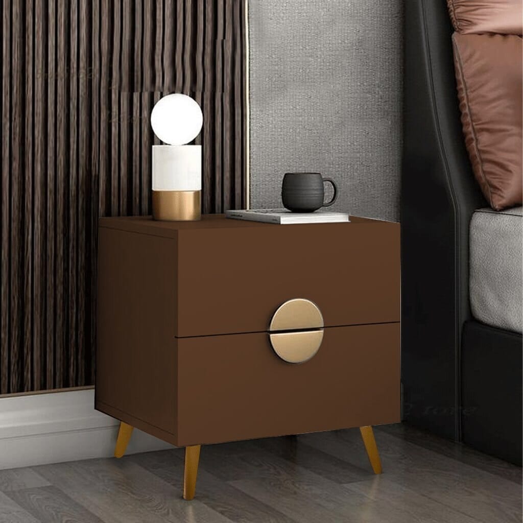 ترابيزة جانبية للسرير (MDF) - بني وذهبي - 60×40×55 سم