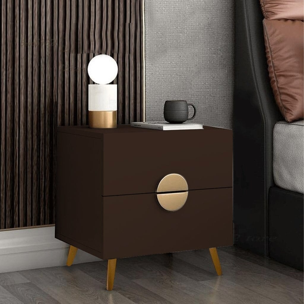 ترابيزة جانبية للسرير (MDF) - بني داكن وذهبي - 60×40×55 سم