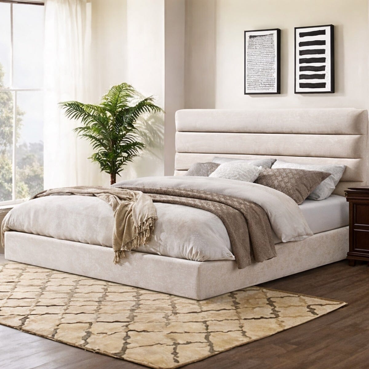 MDF Single Bed 100x200x120 cm - Beige