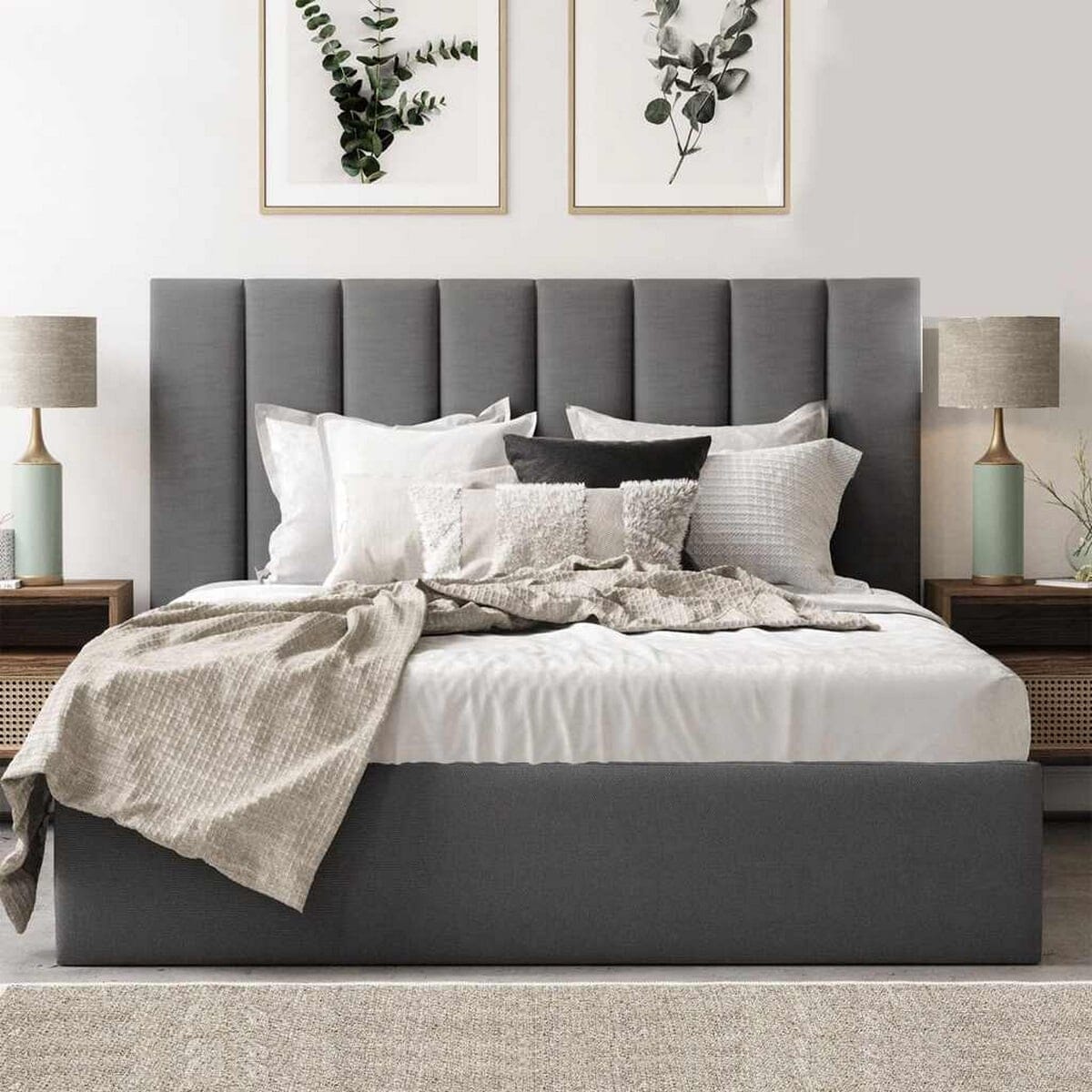 Single MDF Wood Bed 100x200x120 cm - Gray