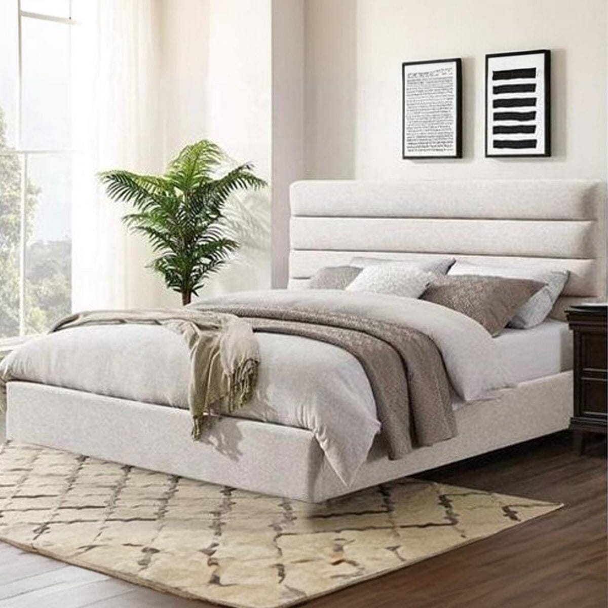 MDF wood single bed 120x200x120 cm - Beige