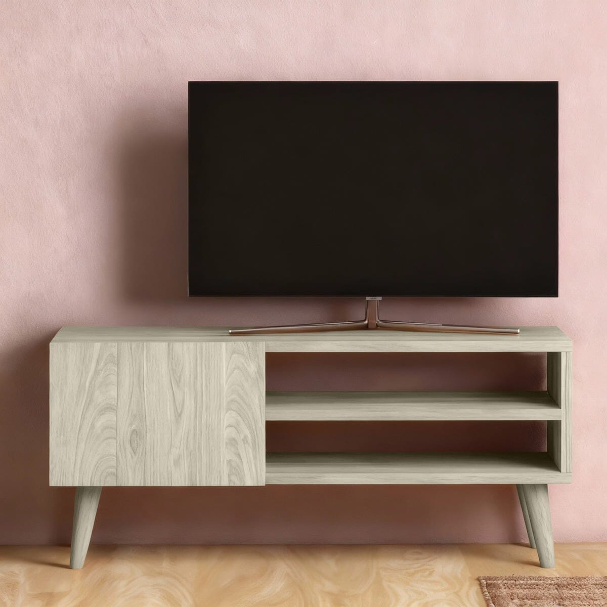 وحدة تلفزيون ميلامين و ام دى اف اسبانى خشب بيج - 90 × 30 × 40 سم