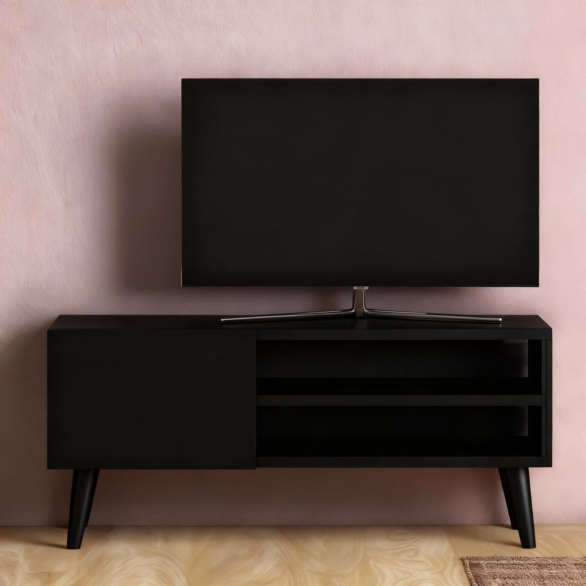 وحدة تلفزيون ميلامين و ام دى اف اسبانى أسود - 90 × 30 × 40 سم