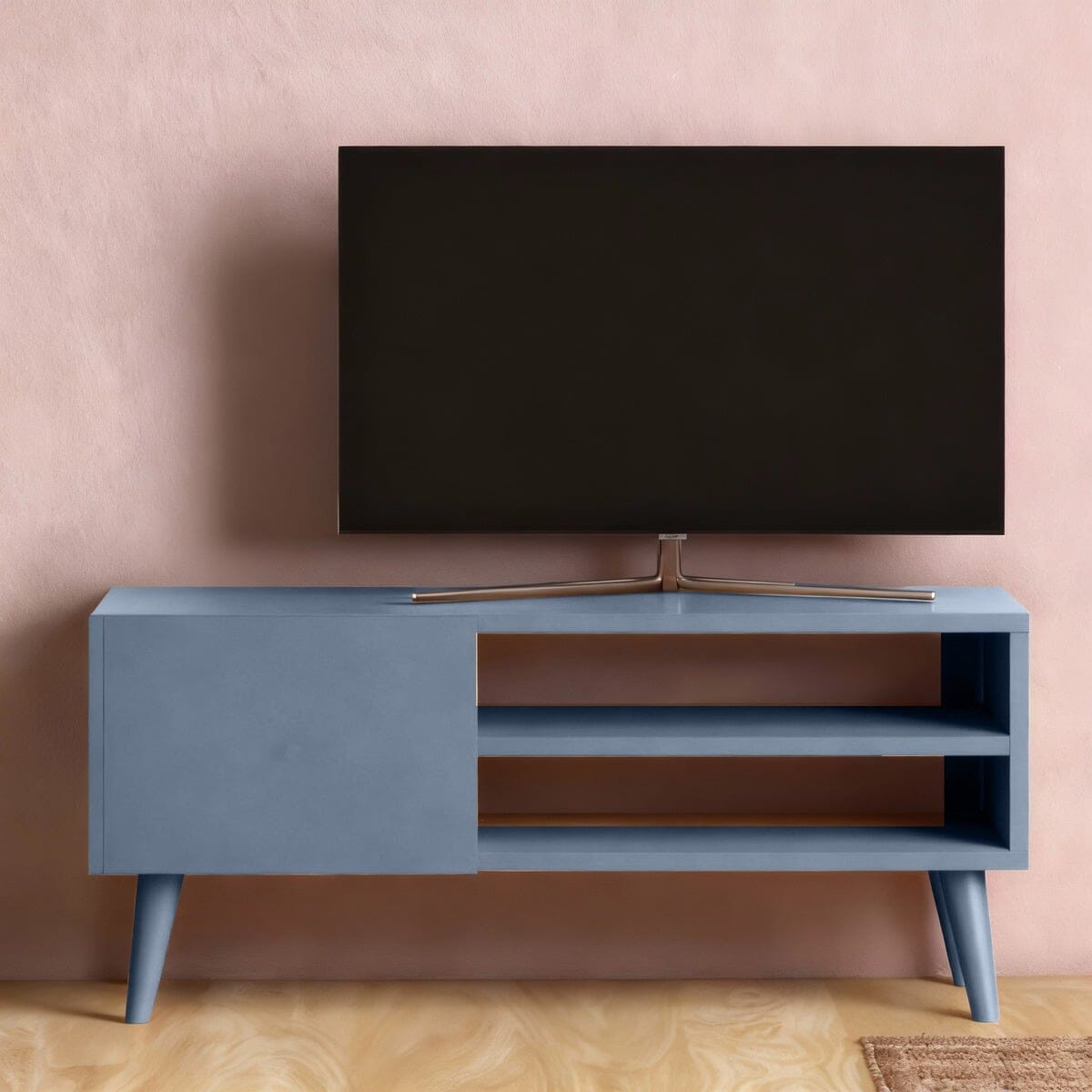 وحدة تلفزيون ميلامين و ام دى اف اسبانى أزرق - 90 × 30 × 40 سم