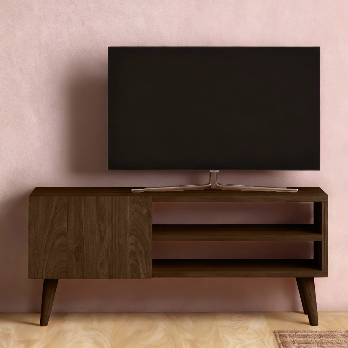 وحدة تلفزيون ميلامين و ام دى اف اسبانى خشب بني - 90 × 30 × 40 سم