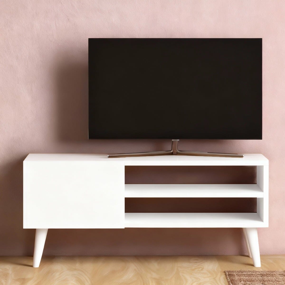 وحدة تلفزيون ميلامين و ام دى اف اسبانى أبيض - 90 × 30 × 40 سم