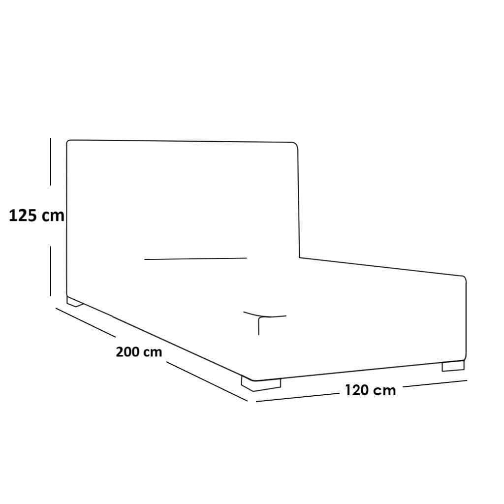 Red beech wood single bed with Hammer fabric, 120x200x125 cm - Gray