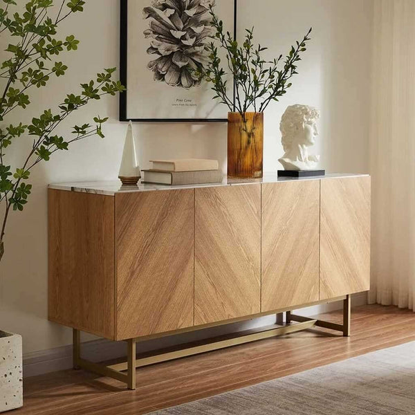 Counter wood sideboard with white and beige stainless steel - 120x80x40 cm