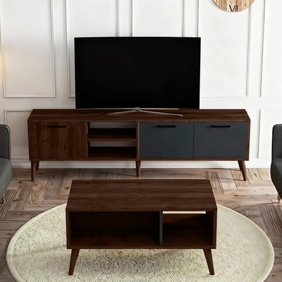 TV unit and coffee table, EU wood, two pieces - light brown wood