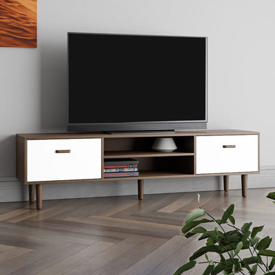 White and Brown MDF TV Unit - 180 × 30 × 50 cm