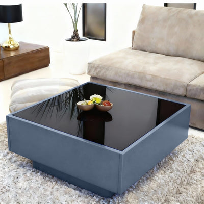 MDF coffee table with glass top - 80×80×40 cm - Blue