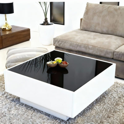 MDF coffee table with glass top - 80×80×40 cm - white