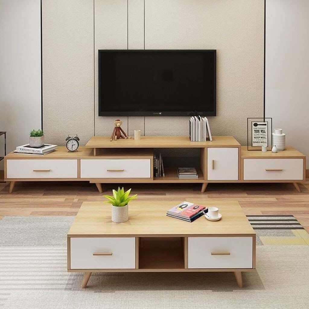 وحدة تليفزيون 40×40×220×35 سم من .tv9 - أبيض وبيج - Dima.tv9