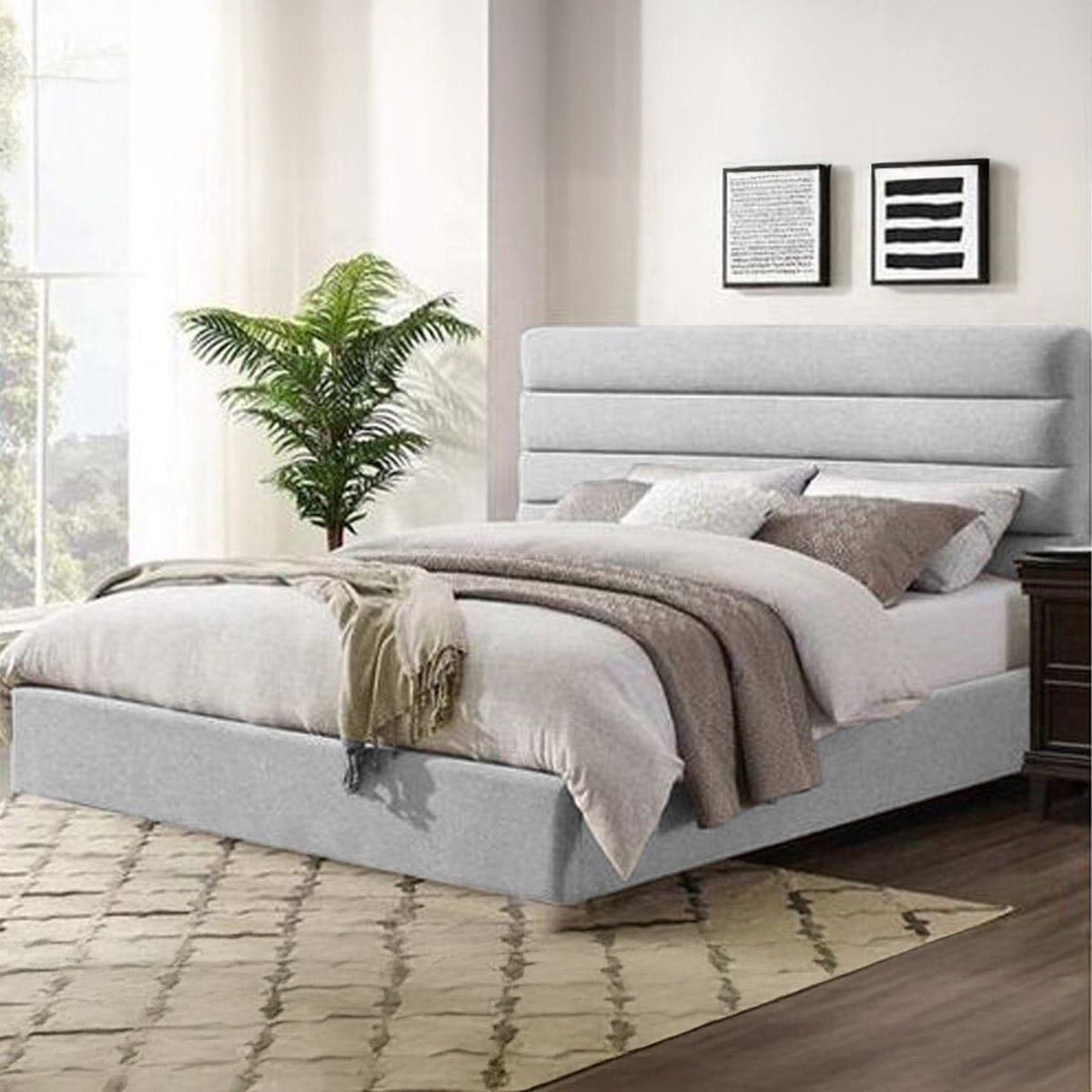 Queen size bed, MDF wood and Hammer velvet fabric, 150×120×195 cm - Gray