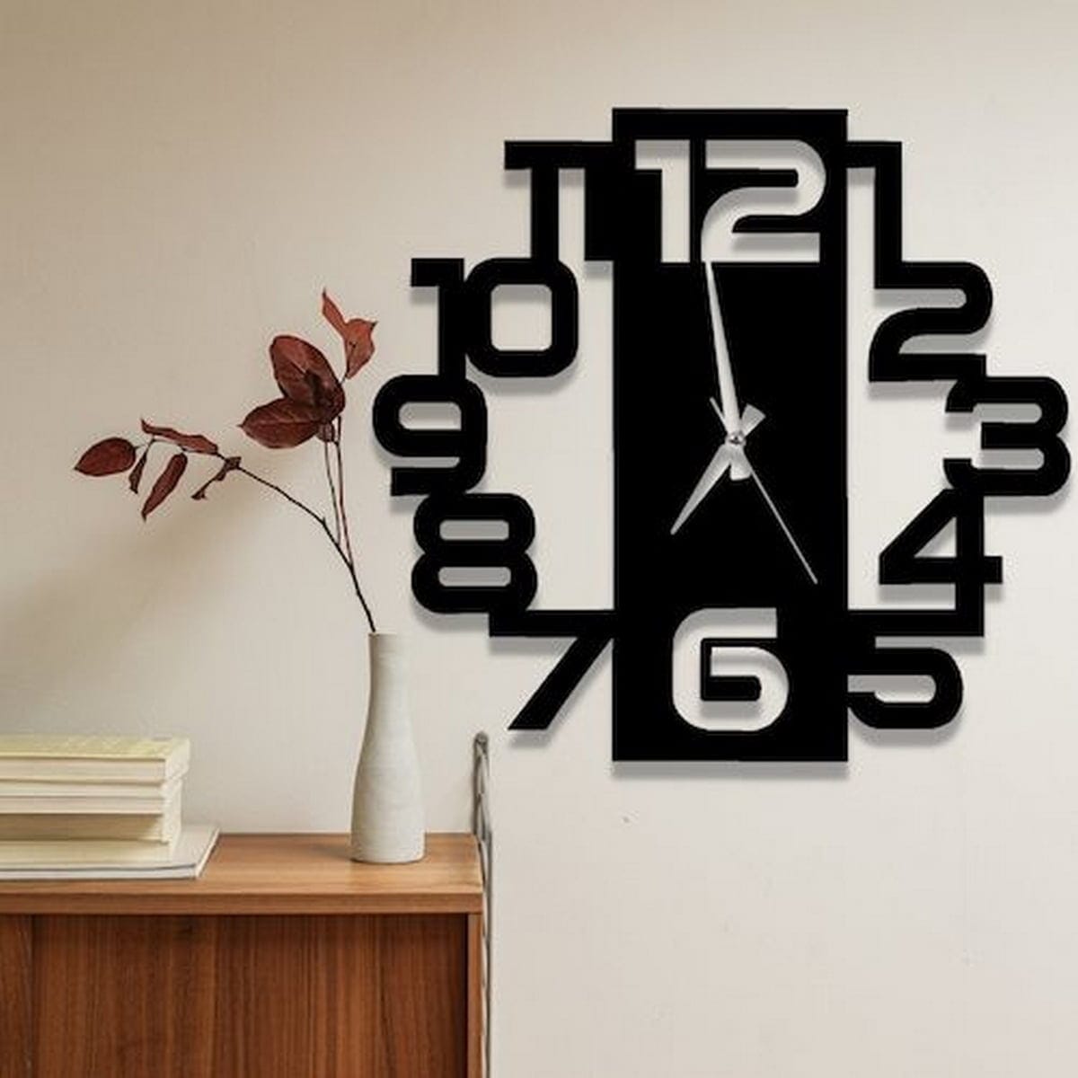 ساعة حائط خشب ام دى اف أسود - 40×40×2 سم