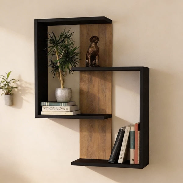 Black and brown MDF wall shelves - 64x85x22 cm