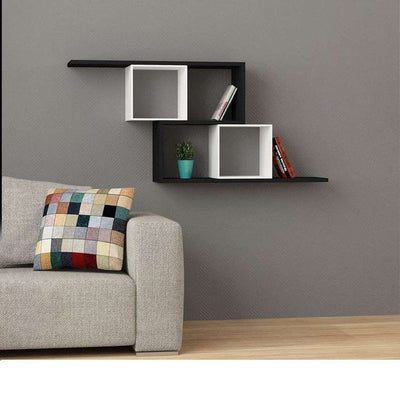 White and Black MDF Wood Wall Shelves - 22x55x150 cm