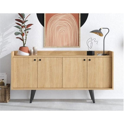Beige Spanish MDF and melamine wood buffet - 150 x 40 x 75 cm
