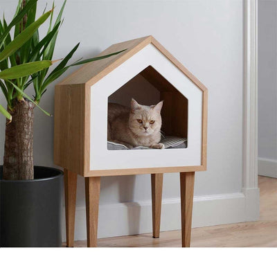 Natural wood pet house, white and beige - 32x76x70 cm