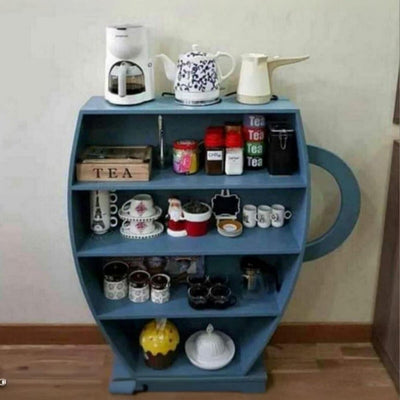 Blue counter wood coffee corner - 120×110×25 cm