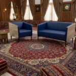 طقم انتريه خشب زان وجلد فينيسيا، قطعتين - ازرق