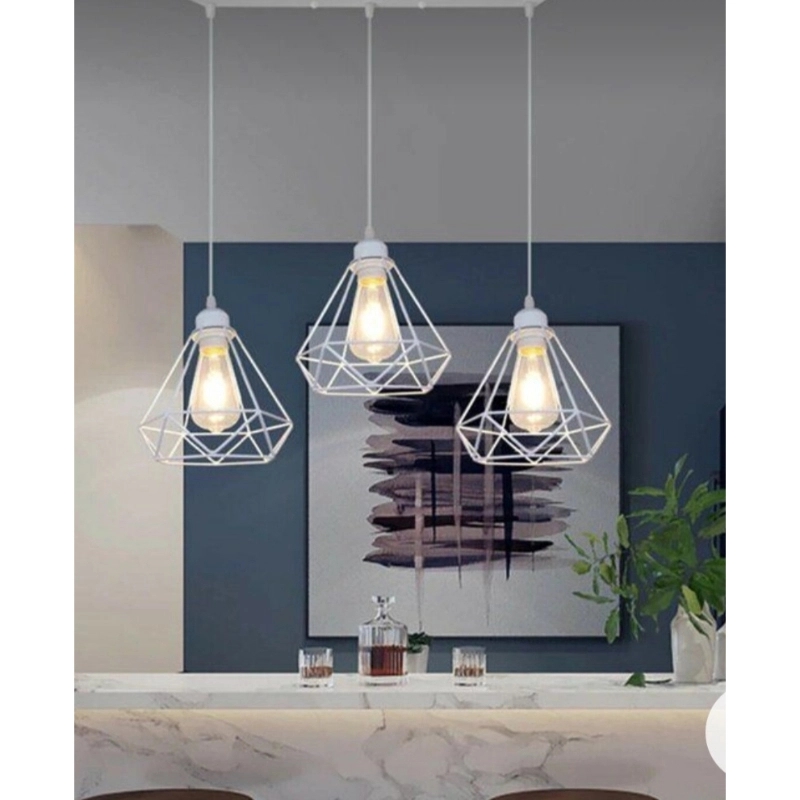 نجفة معدن، 3 لمبة، 100×30 سم - أبيض