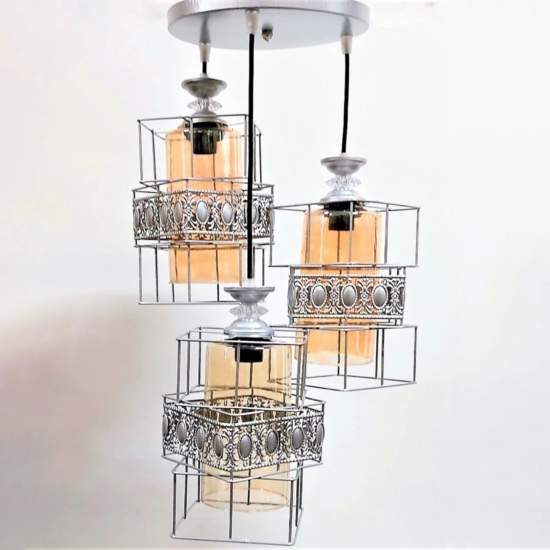 Metal Modern Ceiling chandelier, 3 Bulbs, 75×30 cm, M-EG6-25 - Silver