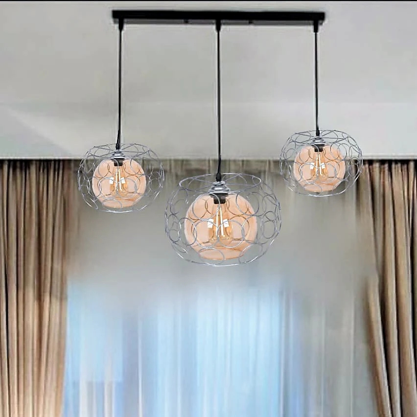 دلاية سقف مودرن معدن، 3 لمبات، 80×50 سم، KM-EG6-41 - فضي