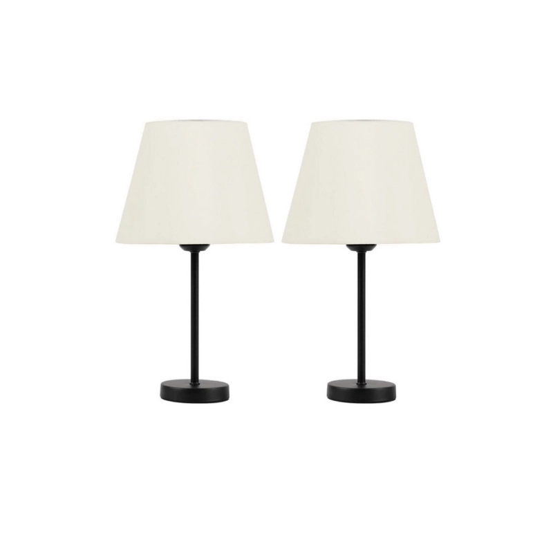 طقم أباجورة معدن قطن، 1 لمبة، 42×35 سم - أسود أبيض