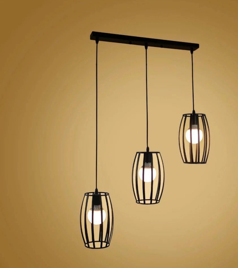 نجفة معدن، 3 لمبة، 100×55 سم - أسود