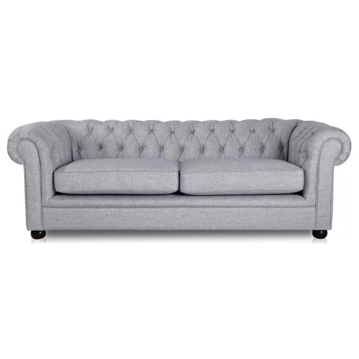 كنبة مقعدين خشب زان، قماش كتان، 220×90 سم - رمادى