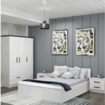 MDF Wood Bedroom Set, 3 Pieces - White