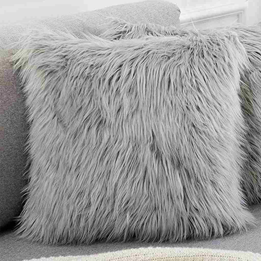 وسادة فرو - رمادي