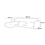 ⁦كنبة ركنة خشب زان، قماش كتان، 250×90×150 سم - رمادي⁩ - الصورة ⁦2⁩