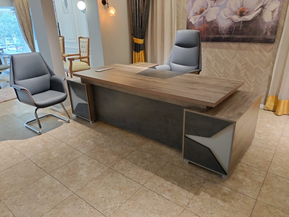 مكتب مدير مودرن خشب ام دي اف، 220×220×70 سم - رمادي بني